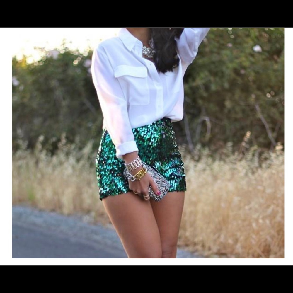 Hunter green sequin glitter shorts! Never worn.
